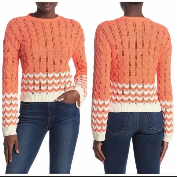 Abound Coral & Ivory Striped Pointelle Knit Sweater - Picture 1 of 8